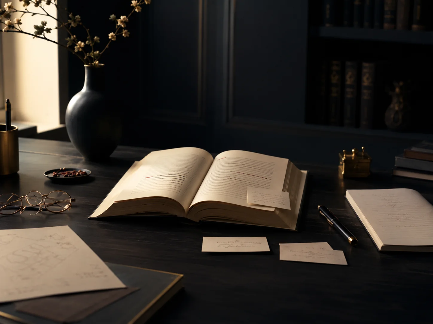میز مطالعه و کتاب باز